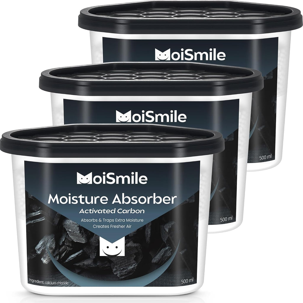 Moisture Absorbers 3 Pack, Activated Carbonfor Closet Dehumidifier Moisture Absorbers, 10.5 oz Refillable Humidity Absorber Boxes for Closet, Car ＆ Basement