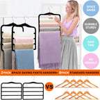 Closet Organizers and Storage,2 Pack Pants Hangers Space Saving,Velvet Hangers, Dorm Room Essentials for College Students Girls Boys Guys,Non Slip Organization and Storage Scarf Jeans Hangers