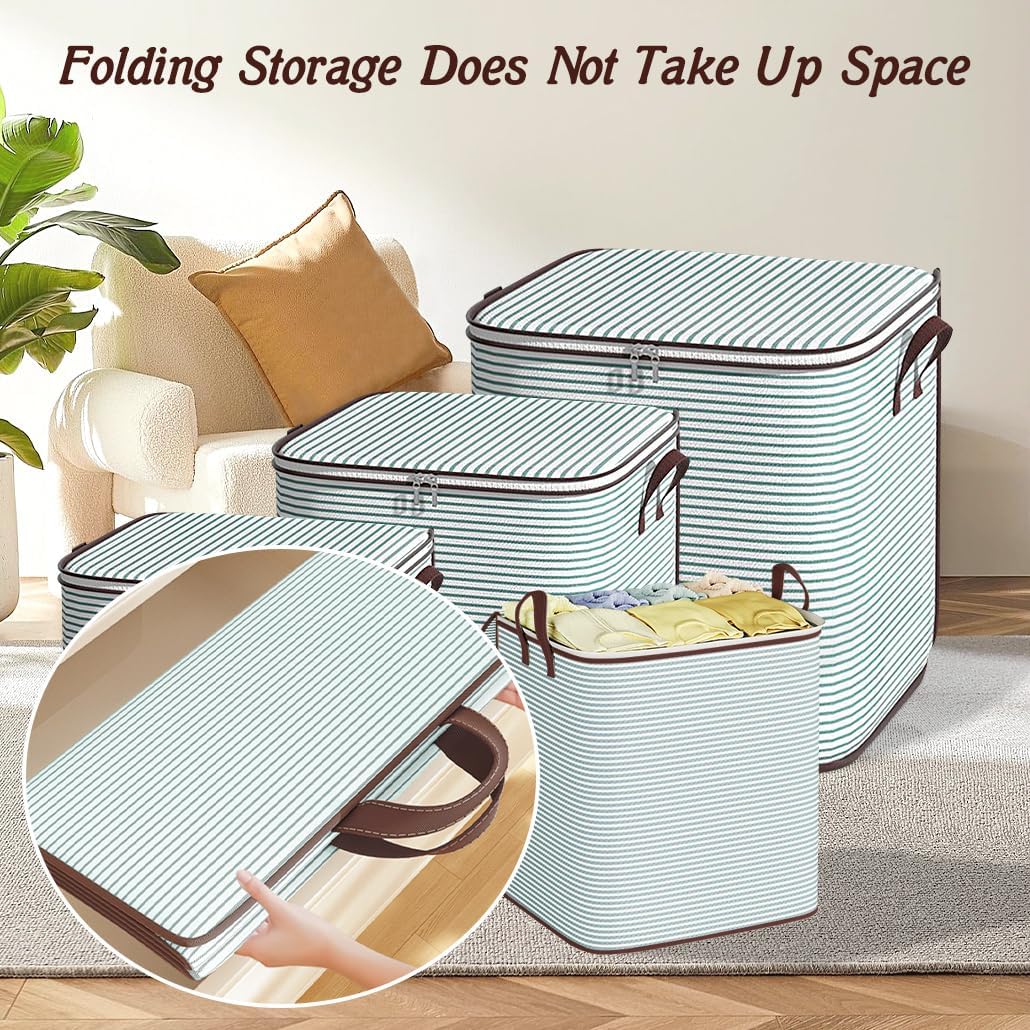 Clothes Storage Bins, 210L Foldable Blanket Storage Bags, Closet Organizers and Storage Containers with Reinforced Handle and Zippers for Bedroom, Closet, Comforters, Pillows, Toys