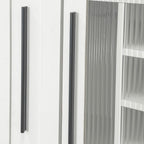 Kitchen Pantry Cabinet with Pull-Out Shelves, Farmhouse Storage Cabinet with Glass Doors, Freestanding Pantry Organizer and Bar Cabinet for Kitchen, Dining Room & Living Room, White