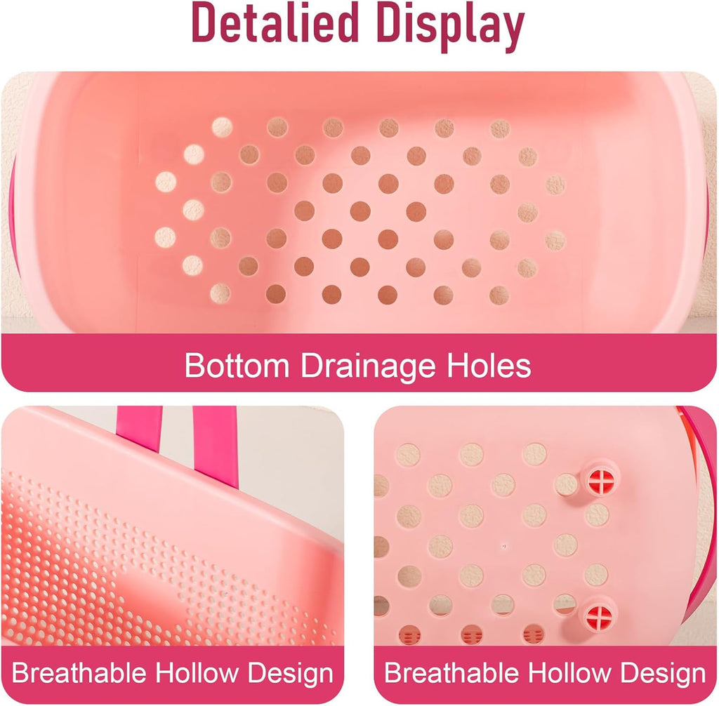 JiatuA Plastic Storage Basket with Handle Portable Shower Caddy Tote Organizer Basket Bin for Bathroom Kitchen Dorm Room Bedroom, Light Pink