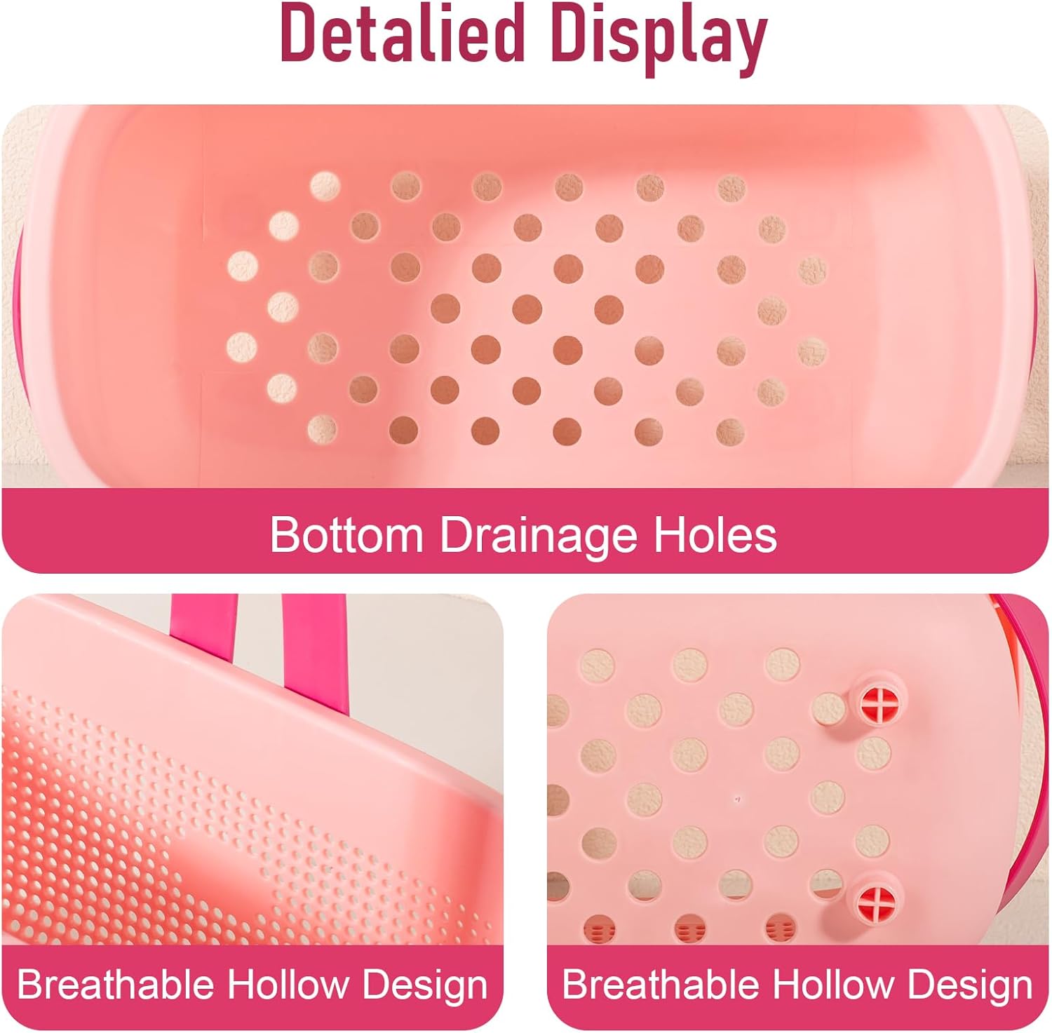 JiatuA Plastic Storage Basket with Handle Portable Shower Caddy Tote Organizer Basket Bin for Bathroom Kitchen Dorm Room Bedroom, Light Pink