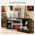 TV Stand with Electric Fireplace & Storage Cabinet, Entertainment Center with 2 Glass Door, Faux Stone Media Console Table for Living Room (Cherry,58" with Fireplace)