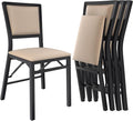 VECELO Folding Chairs Set of 4 with Cushion, Foldable Padded Seats with Heavy Duty Metal Frame for Kitchen/Dining/Living Room, No Assembly & Space Saving Design, Beige