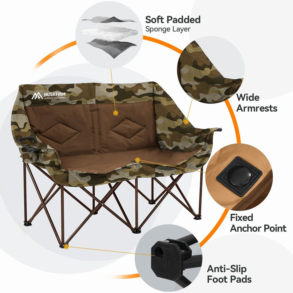 Double Camping Chairs Oversized Loveseat - 2 Person Camping Chair Portable La...