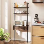 Giantex 4-Tier Ladder Bookshelf Set of 2, Wall Mounted Storage Shelf | Industrial Open Display Shelf w/2 Anti-Tipping Kits, Drawer & Metal Frame, Compact Storage Organizer for Living Room, Office