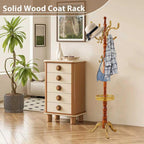 Solid Wooden Coat Rack Stand, Coat Racks Freestanding with 14 Hooks, Natural Birch Wood Coat stands with Sturdy Round Base, Tree Coat Hanger Standing for Entryway Bedroom Office（Begonia triangle2）