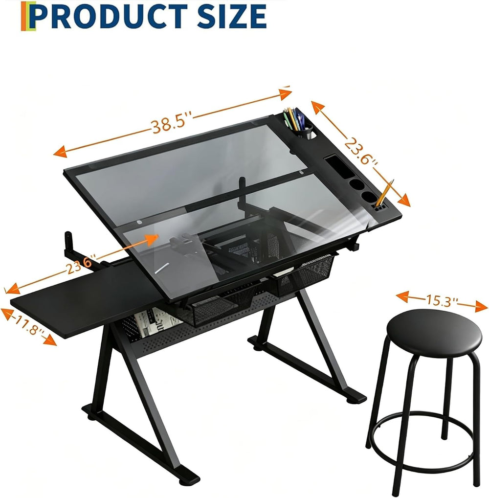 Garvee Drafting Table w/Stool, Height Adjustable Drawing Table | Multifunctio...