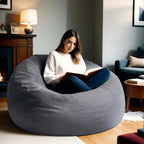 Bean Bag Chair for Adults, 4FT High-Rebound Memory Foam Bean Bag Sofa with Removable Cover, Oversized Bean Bag Couch for Gaming, Reading, and Relaxation, Grey | Corded Plush Fur Cover, Oversized Bean Bag with Backrest & Armrests, Stuffed Beanbag Chair
