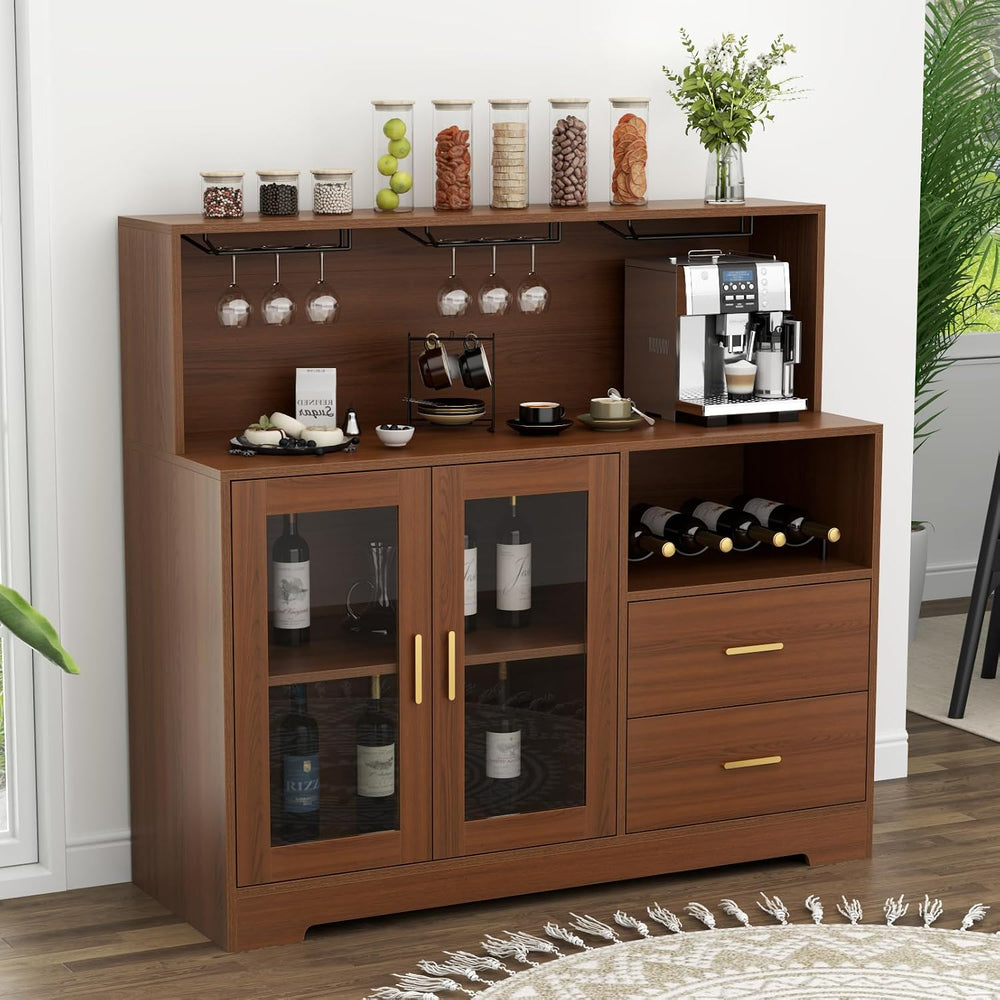 Bar Cabinet for Home with LED Light,Coffee Bar Cabinet w/ Wine & Glass Ra...