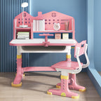 Kids Desk and Chair Set, Kids Functional Desk and Chair Set for Kids 6-12, Height Adjustable Children Study Desk, Upgraded Writing Study Table, Suitable Gift for Girls Boys (Pink)