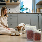 8-12 LBS Cat Dog Pet Food Storage Container, Plastic Dispenser Upgraded Large Nozzle, BPA-free, With Sealed Clasps, Measuring Cup and Handle, Easy to Clean and Carry -2 Packs Beige