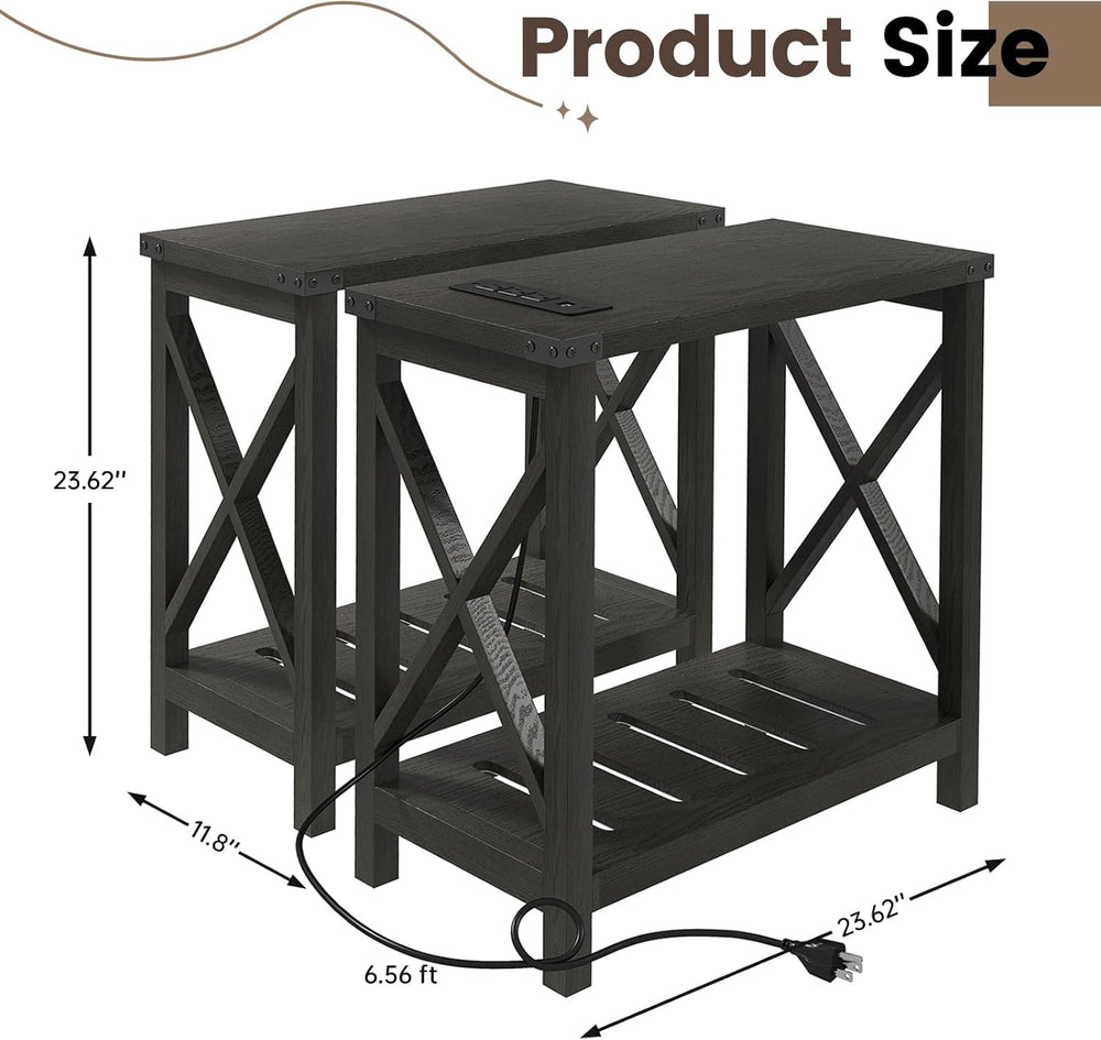 Hadulcet Farmhouse End Tables Living Room Set of 2 - Narrow Side Table with C...