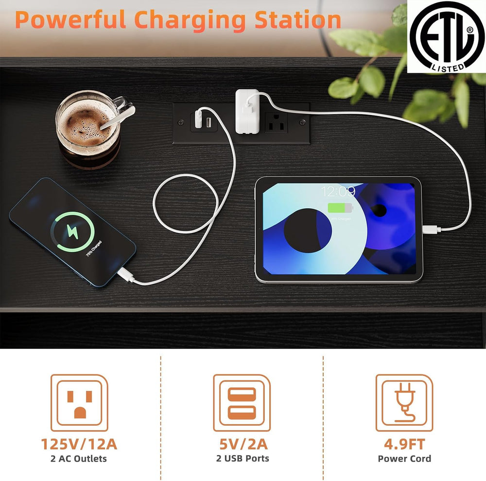 Memobarco 2 Pack Nightstand with Charging Station and LED Light, Black | Mode...