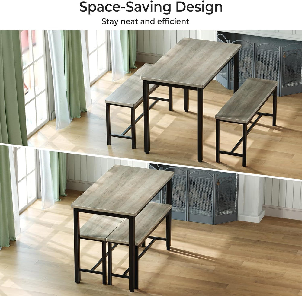 Tatub Dining Table Set for 4, 3-Piece Kitchen Table with 2 Benches, Space-Sav...