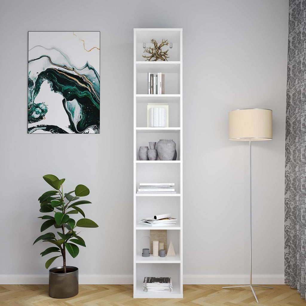 Wood Cube Storage Organizer White Bookshelf - 1-Tier Freestanding Storage Cabinet with Legs for Home Office, 8-Cubes Open Shelf