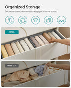 SONGMICS Set of 4 Large Size Wardrobe Clothes Organizers, 6-Compartment Foldable Drawer Organizers with Handles, 16.5 x 11.8 x 6.7 Inches, for Pants, Sweaters, Jeans, Dove Gray URUS009G04