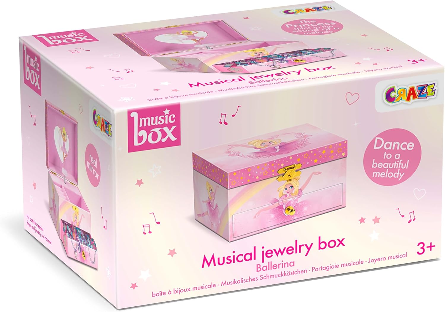 Craze Music Box Ballerina | Music Box with Melody, Girls Jewellery Box with Rotating Ballerina, Mirror & Drawer