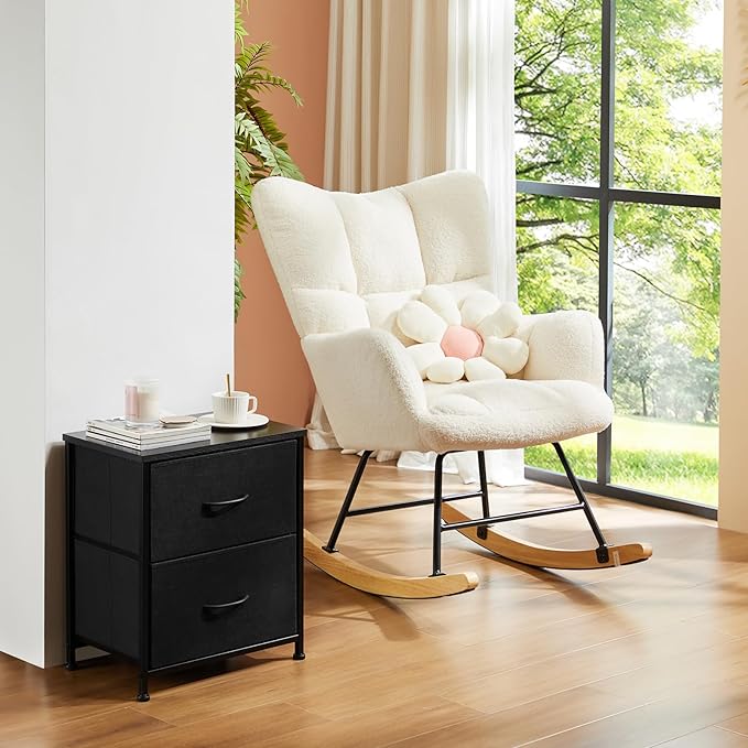 DUMOS Nightstand Set of 2, Small Dresser with 2 Fabric Drawers Side Bedroom End Table Kids Bedside Storage Furniture for 25 inch Tall Night Stand for Closet, Entryway, College Dorm, Classic Black