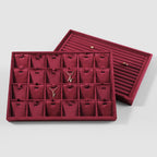 Velvet Necklace Display Tray, Stackable 24 Grid Insert Pendant Necklaces Storage Holder Plate, Jewelry Retail Countertop Organizer (Red)