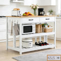 47.2" Kitchen Island with Storage & Wine Rack, Modern Stationary Island Table with Large Worktop - Features 3-Tier Shelf, 2 Drawers, Power Outlets & Hooks for Dining & Coffee Bar, White