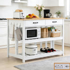 47.2" Kitchen Island with Storage & Wine Rack, Modern Stationary Island Table with Large Worktop - Features 3-Tier Shelf, 2 Drawers, Power Outlets & Hooks for Dining & Coffee Bar, White