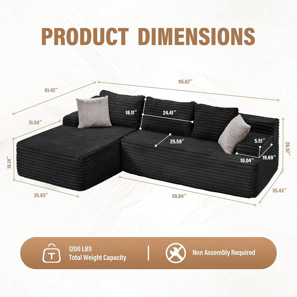 Hobestluk Couch Modular Sectional Sofa L-Shape Lounge Cloud Couch | Memory Fo...