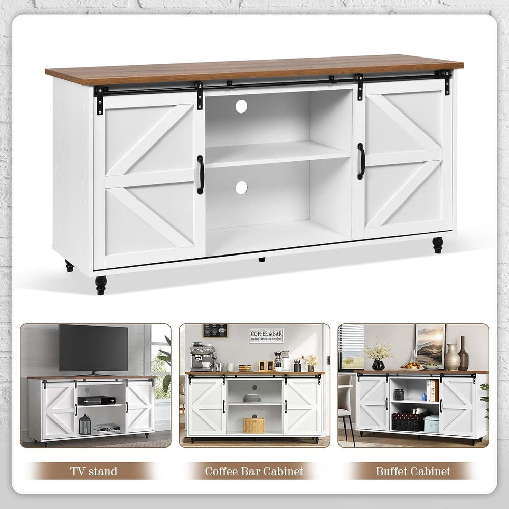 4ever2buy Farmhouse Coffee Bar Cabinet with Sliding Barn Door, 58", White