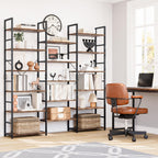 NUMENN Triple Column 6 Tier Bookshelf, Bookcase with 17 Open Display Shelves, Adjustable Rustic Industrial Style Book Shelves, Modern Bookshelves for Bedroom, Living Room and Home Office, Vintage