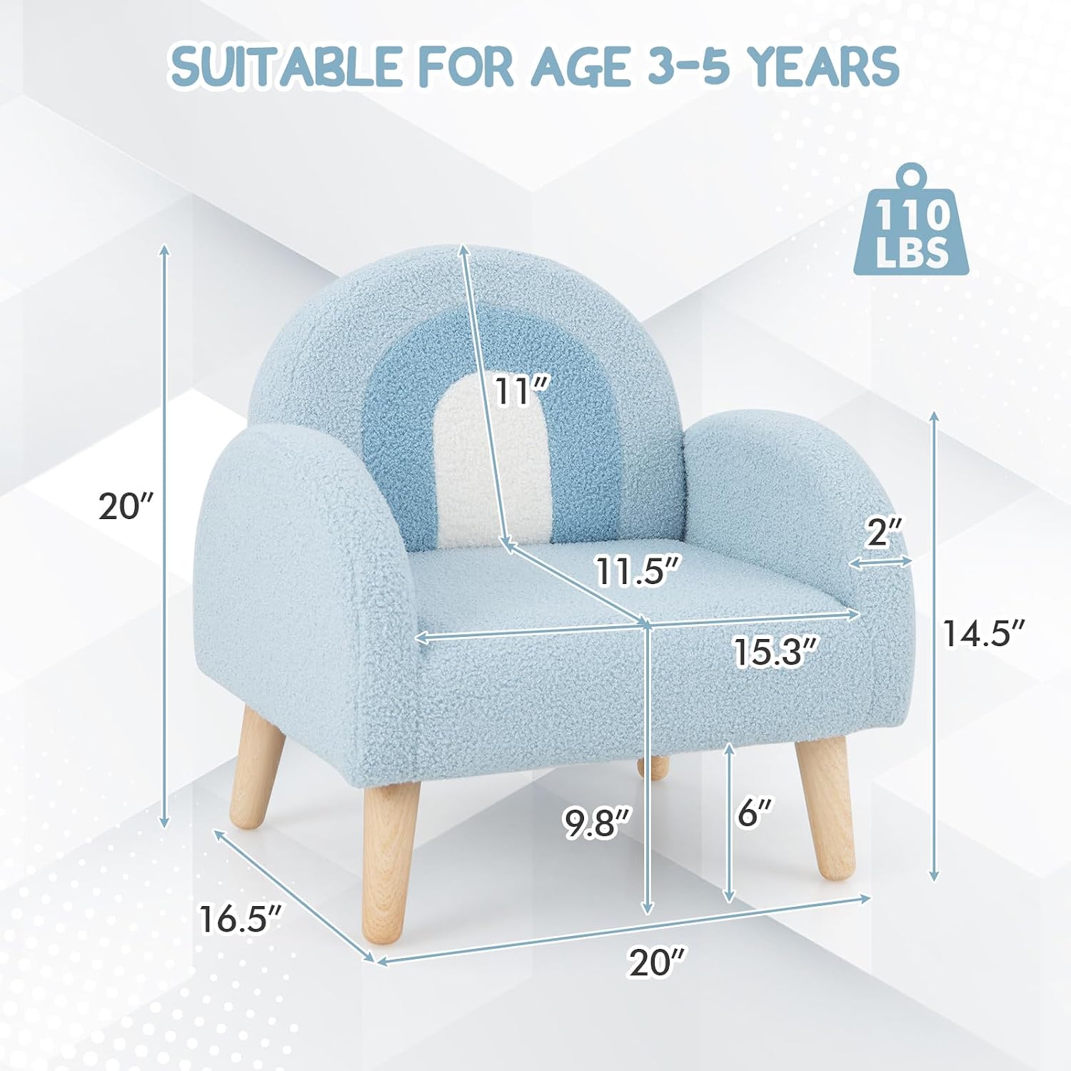 INFANS Kids Sofa, Toddler Armchair with Solid Wooden Frame Anti-Tipping Design Plush Fabric, Upholstered Children Chair for Kindergarten Playroom Preschool, Gift for Boys Girls, Toddler Couch