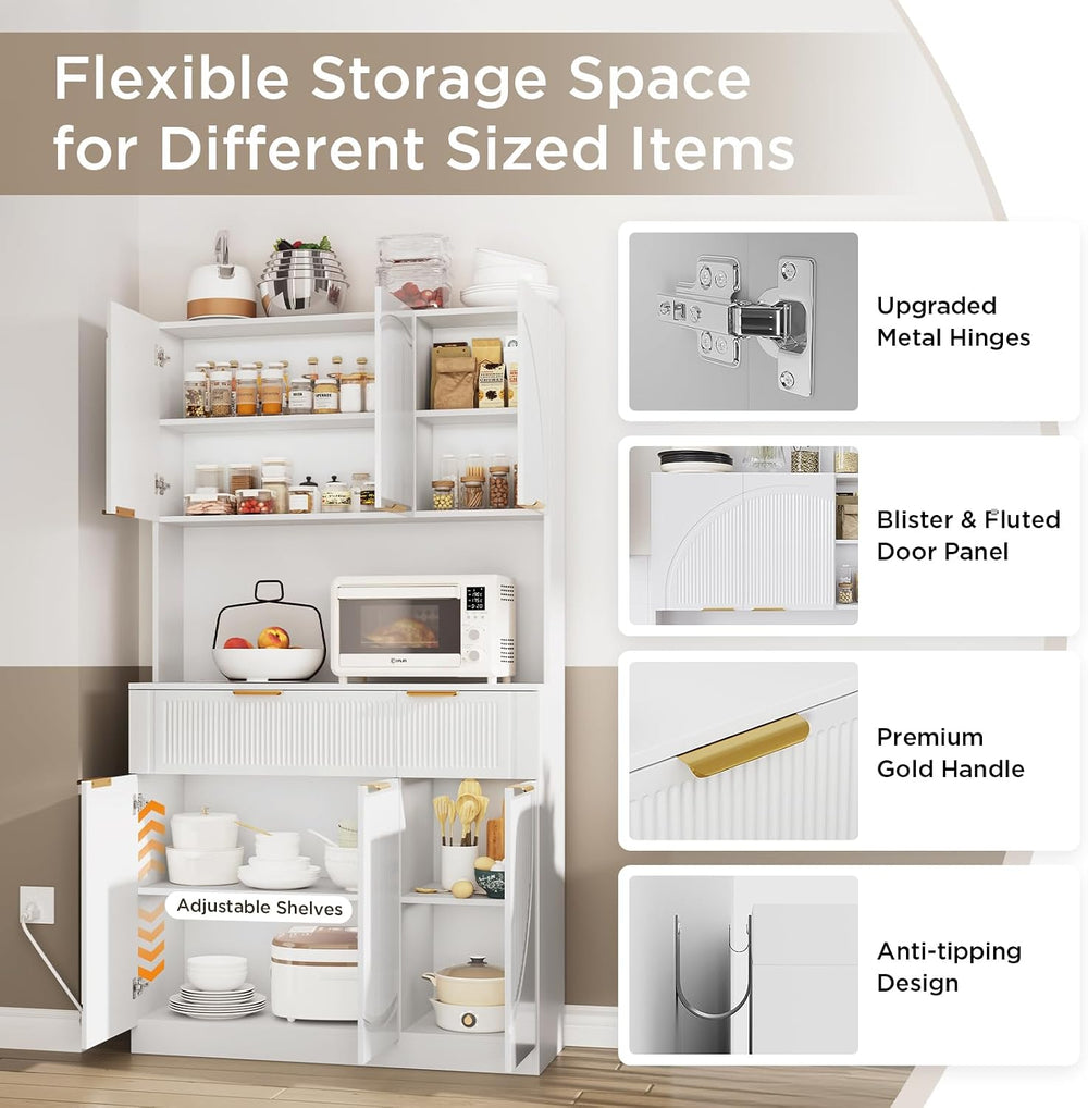 71" Kitchen Pantry Cabinet with Build-in Charging Station, White Modern ...