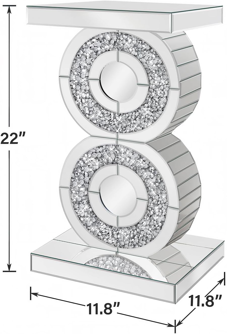 Pregaspor Crushed Diamond Mirrored End Table, Unique Side Table with Crystal ...