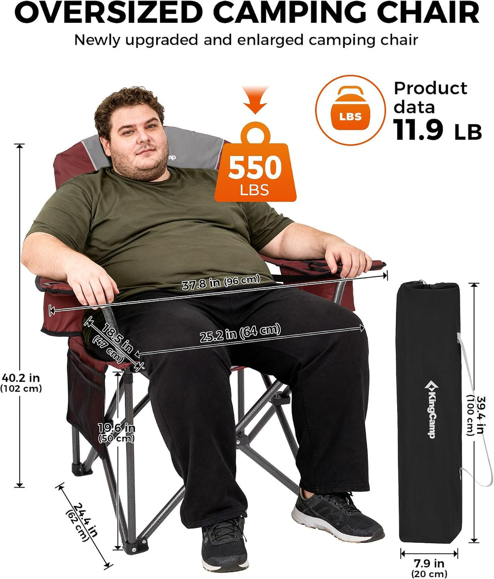 KingCamp Oversized Camping Chair with Adjustable Lumbar Support, 550lbs Heavy...
