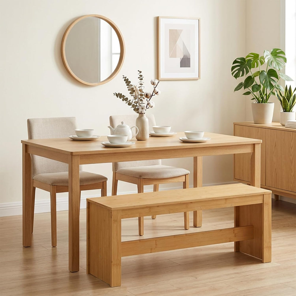MAHANCRIS Entryway Shoe Rack Bench, 35.4 Inch Bamboo Dining Bench, Table Benc...