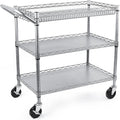 WDT Heavy Duty 3 Tier Utility Cart,990Lbs Capacity Wire Rolling Cart with Wheels, Commercial Grade Service Cart with Shelving Liners and Handle Bar Metal Carts for Kitchen Office Hardware, NSF Listed