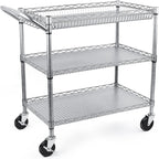WDT Heavy Duty 3 Tier Utility Cart,990Lbs Capacity Wire Rolling Cart with Wheels, Commercial Grade Service Cart with Shelving Liners and Handle Bar Metal Carts for Kitchen Office Hardware, NSF Listed