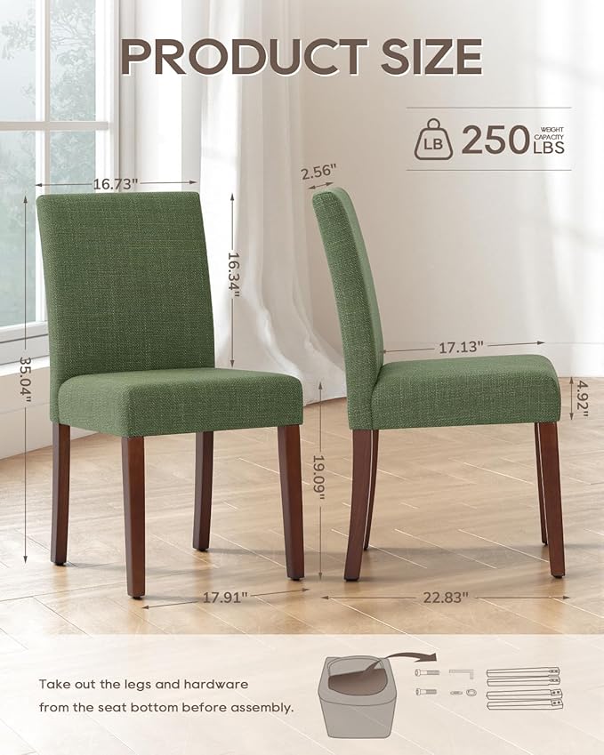 Upholstered Dining Chairs Set of 6 - Line Fabric Modern Farmhouse Kitchen Chairs,Mid-Back Dining Room Chairs with Wooden Legs