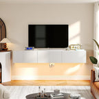 Floating TV Stand with 3 Doors, 55IN Wall Mounted TV Cabinet, Floating Media Console Entertainment Center with Storage, Under TV Shelf for Bedroom Living Room,White