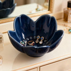 Blue Flower Ring Dish Jewelry Tray, Ceramic Jewelry Dish, Small Trinket Tray, Nightstand Bathroom Decor Ring Holder, Jewlery Plate Bowl for Christmas Friendship Birthday Gifts for Women Mom