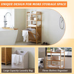 Bamboo Laundry Hamper with 3 Tier Shelves & Tilt Out Basket, Laundry Baskets Organizer Hampers Bathroom Storage Shelf for Laundry Room, Bathroom, Guest Room（3-Tier, Large）