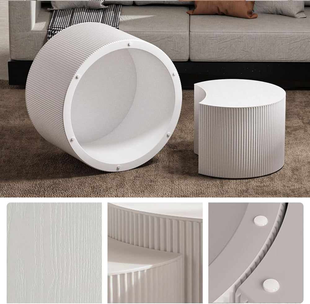 Round Nesting Coffee Table Set 2 Piece (A White 27.56 in) | Drum Modern Stack...