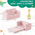 Kids Couch, 2-in-1 Toddler Chair Comfy 1-3 Years, Convertible Kids Chair, Toddler Couch that Fold Out, Kid Lounge Chairs for Boys and Girls Gifts, Kids Recliner, Double, Pink