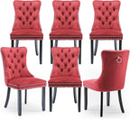 Velvet Upholstered Dining Chairs Set of 6, Modern Style Kitchen Side Chairs with Nailhead Trim and Wood Legs,Metal Pulling Ring for Dining Room Living Room(Wine Red,Set of 6)