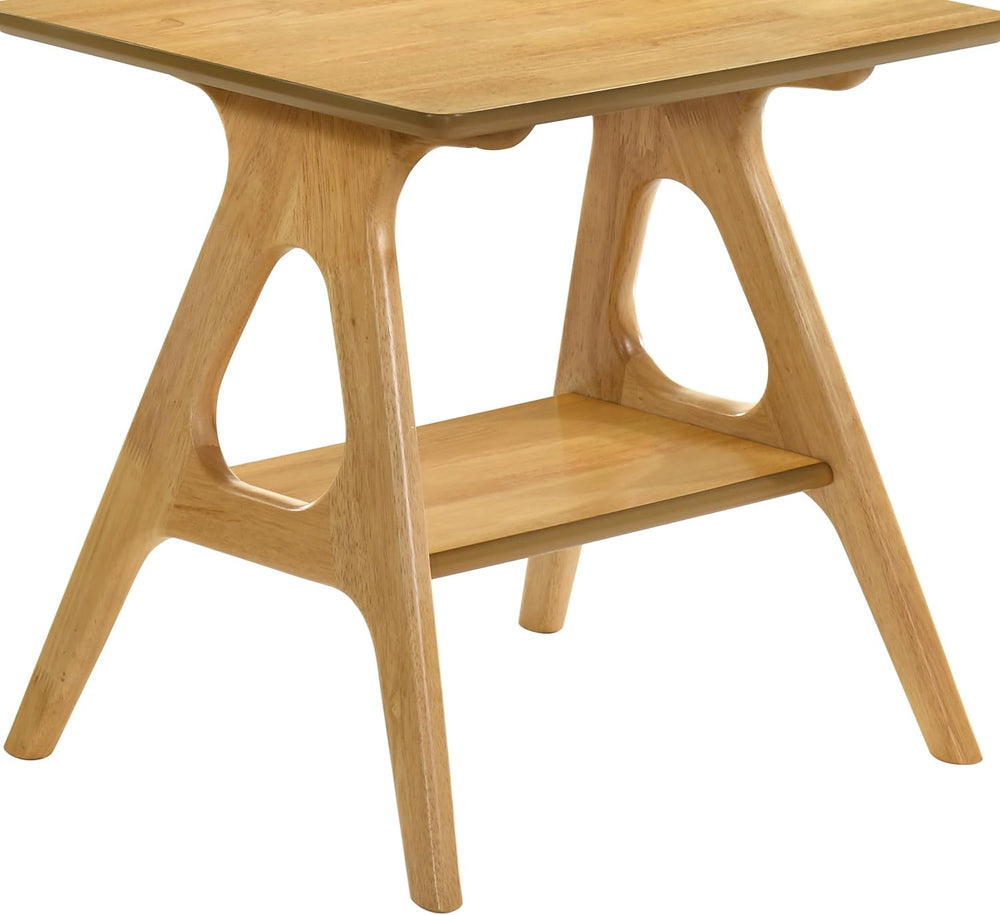 Roundhill Furniture Arona Mid-Century Modern Wood Shelf End Table, Natural Oa...