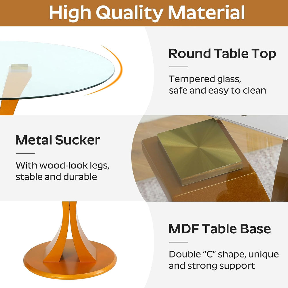 5-Piece Dining Table Set with 39In Tempered Glass Table and 4 Velvet Upholste...