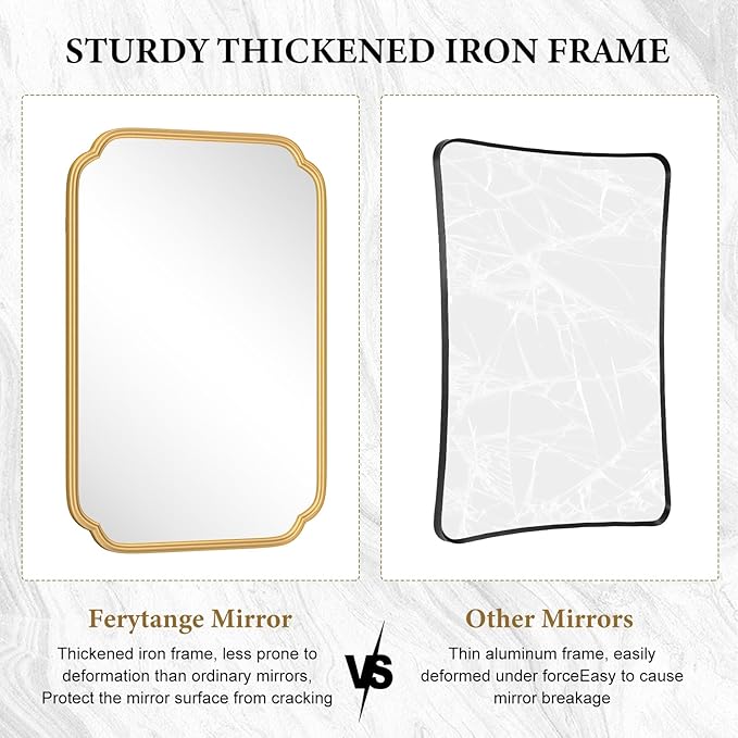 55X36 Inch Gold Metal Framed Bathroom Mirror for Wall, Large Rounded Rectangle Bathroom Vanity Mirror Farmhouse, Anti-Rust, Tempered Glass, Hangs Horizontally or Vertically