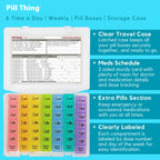 6 Times a Day Weekly Pill Box Organizer Case, Secure 7X Pillbox with Medication Schedule (6 Time-a-Day)
