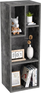 VECELO 3-Tier Small Bookcase, 4 Cube Bookshelf with Height Difference Shelves for Most Books, Modern Floor Standing Unit, Each Shelf Hold Up to 66 LBS for Living Room Bedroom, Grey