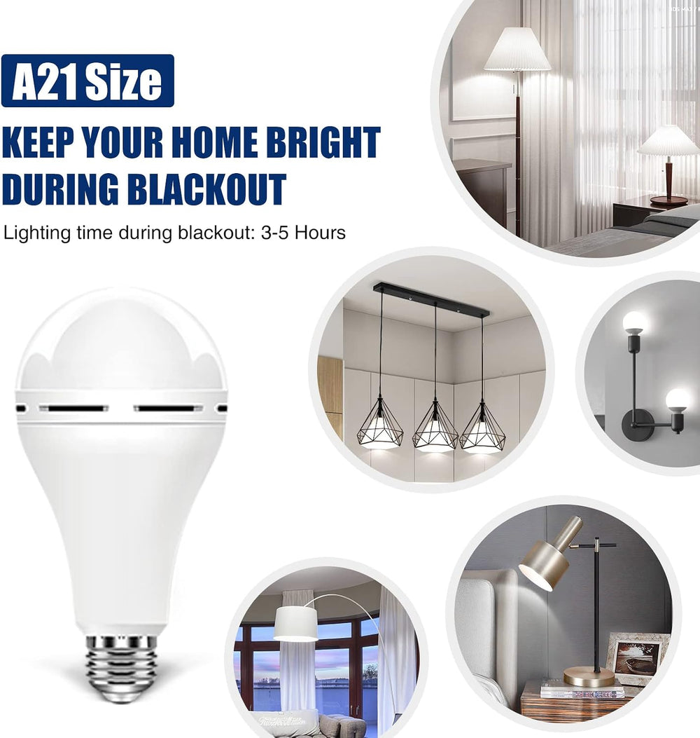 A21 6PK Emergency-Rechargeable-Light-Bulb, Keep Lighting During Power Outage,...