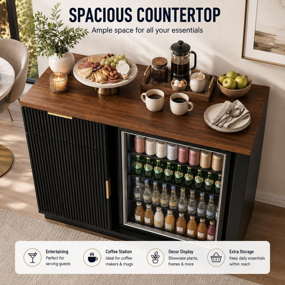 Coffee Bar Cabinet with Fridge Space, Mini Fridge Cabinet with Power Outlet, ...